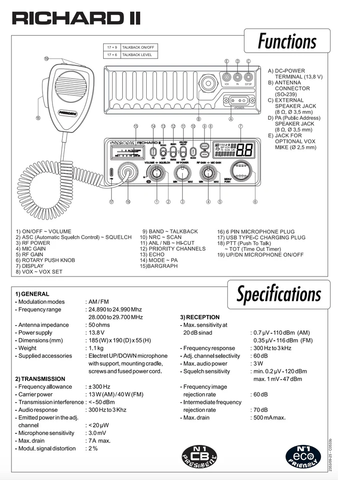 President RICHARD 2 Export CB Tranceiver - Afbeelding 3